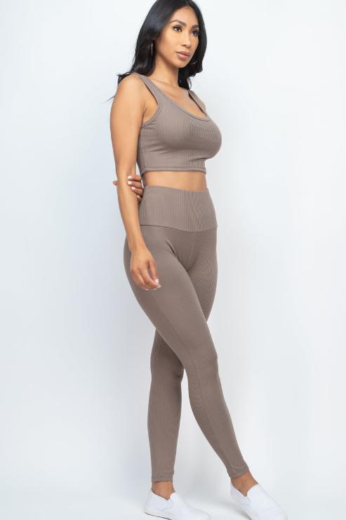 Ribbed Crop Top & Leggings Set - Wholesale Capella Apparel