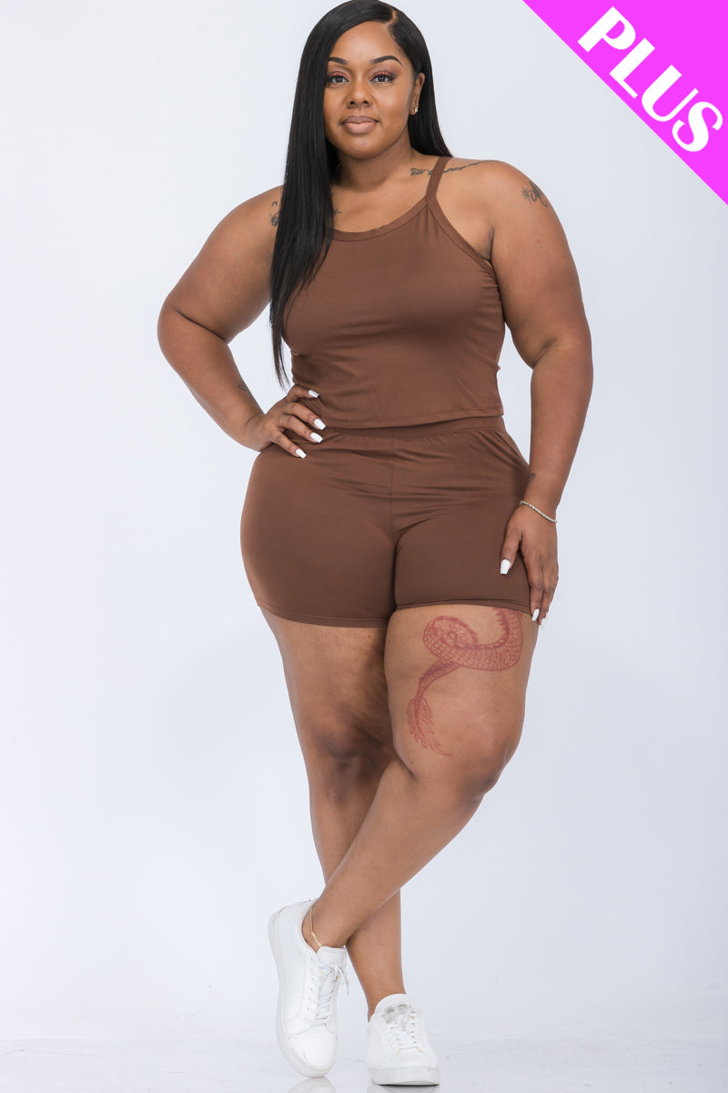 Plus Size Split Back Cami Top & Shorts Set - Capella Apparel