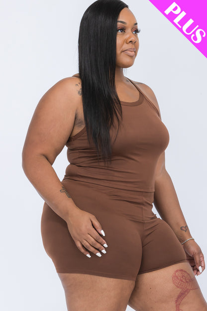 Plus Size Split Back Cami Top & Shorts Set - Capella Apparel