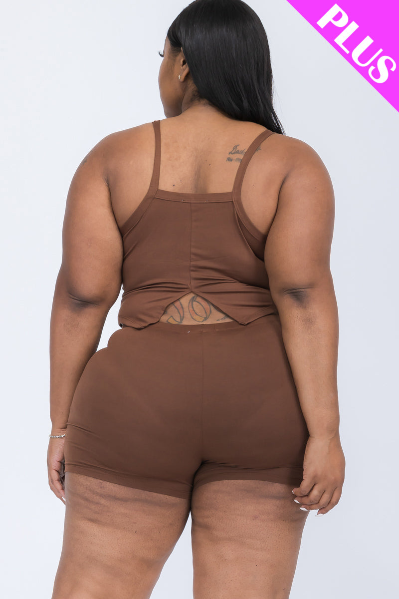 Plus Size Split Back Cami Top & Shorts Set - Capella Apparel