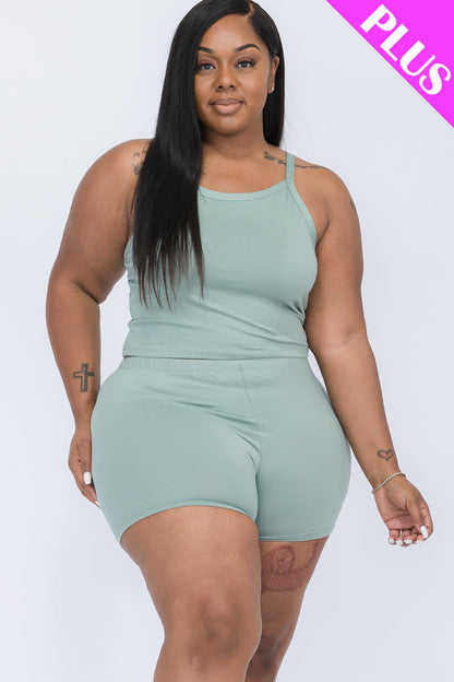 Plus Size Split Back Cami Top & Shorts Set (CAPELLA) - Capella Apparel