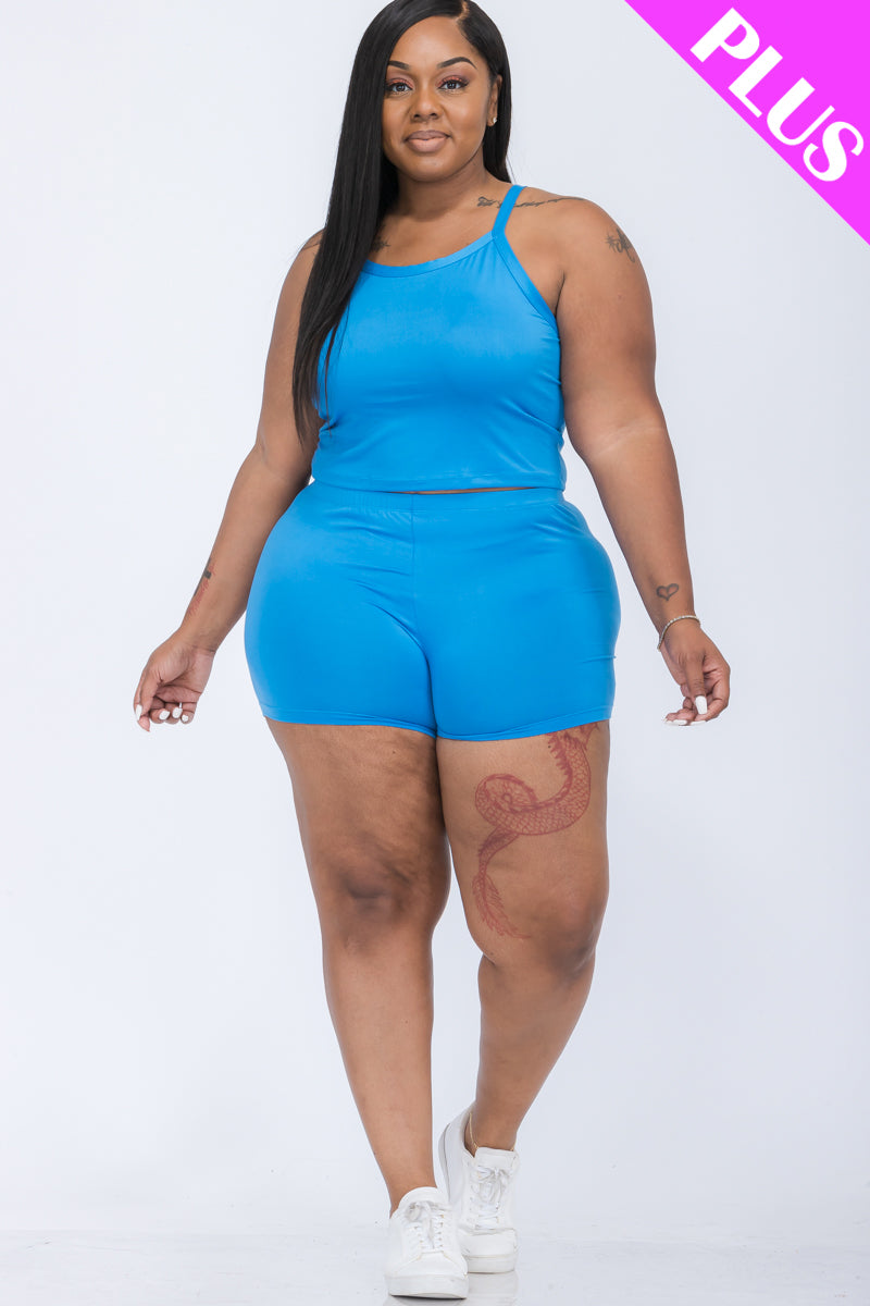 Plus Size Split Back Cami Top & Shorts Set - Capella Apparel