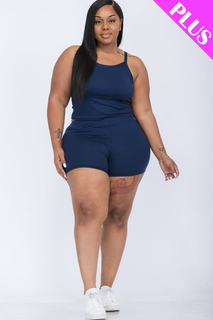 Plus Size Split Back Cami Top & Shorts Set - Capella Apparel