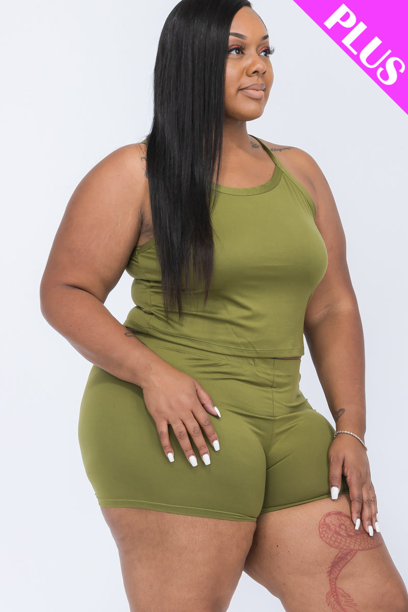 Plus Size Split Back Cami Top & Shorts Set (CAPELLA) - Capella Apparel