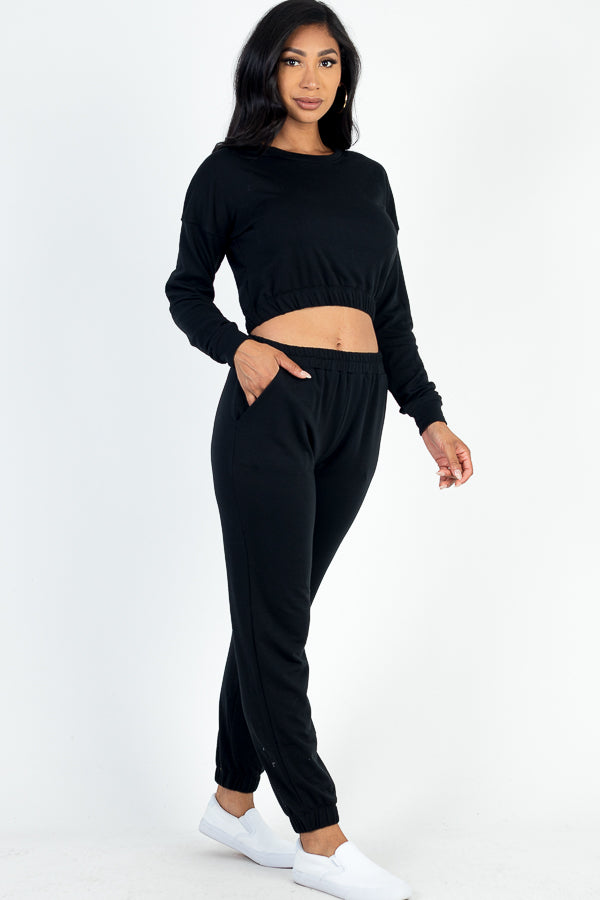 French Terry Elastic Waist Pullover & Joggers Set - Capella Apparel