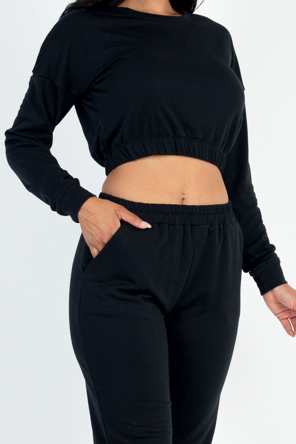 French Terry Elastic Waist Pullover & Joggers Set - Capella Apparel