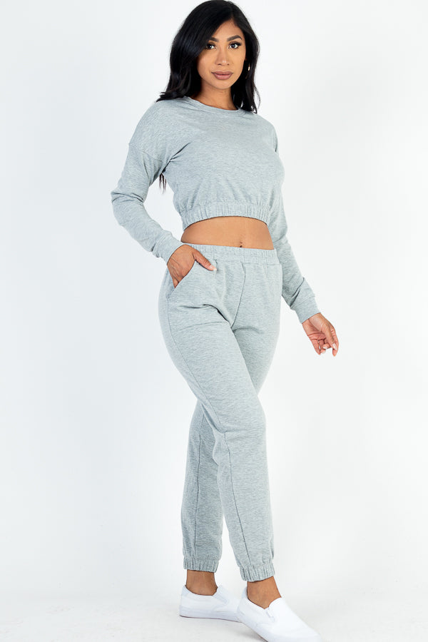 French Terry Elastic Waist Pullover & Joggers Set - Capella Apparel