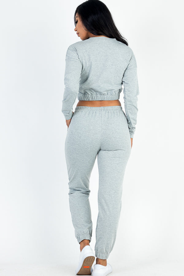 French Terry Elastic Waist Pullover & Joggers Set - Capella Apparel