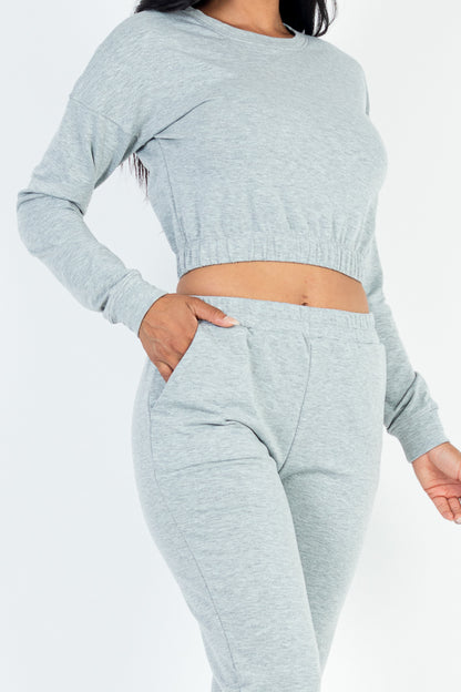 French Terry Elastic Waist Pullover & Joggers Set - Capella Apparel