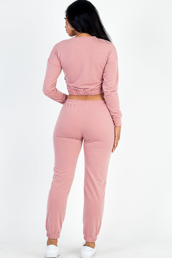 French Terry Elastic Waist Pullover & Joggers Set - Capella Apparel