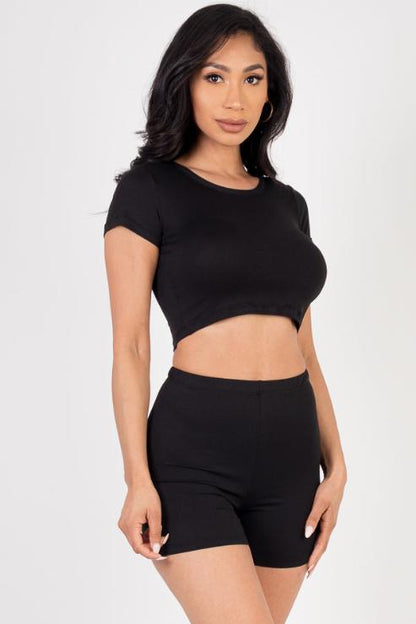 Short Sleeve Crop Top & Shorts Set - Capella Apparel