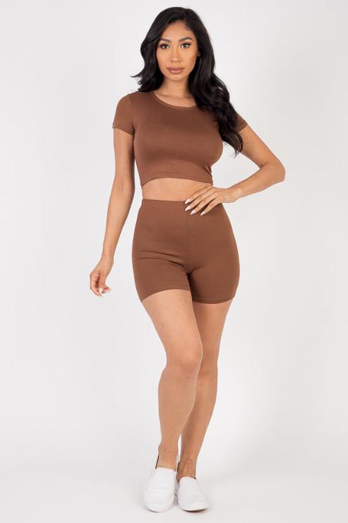 Short Sleeve Crop Top & Shorts Set - Capella Apparel