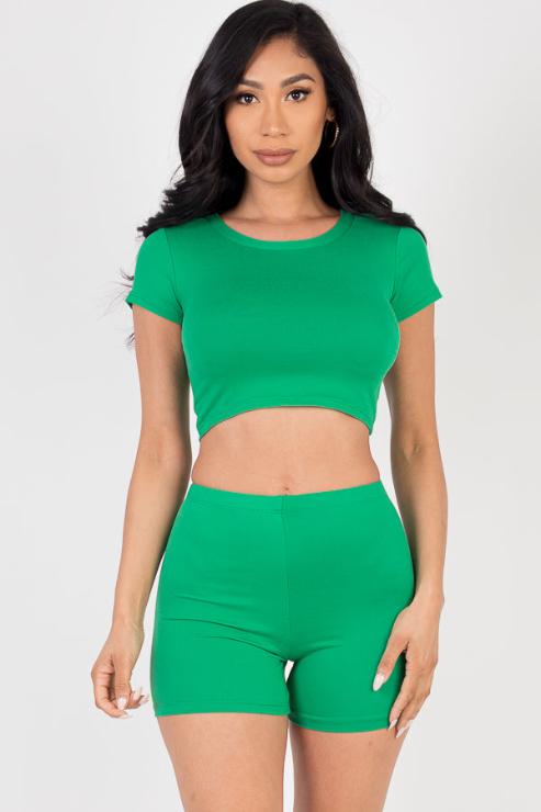 Short Sleeve Crop Top & Shorts Set - Capella Apparel