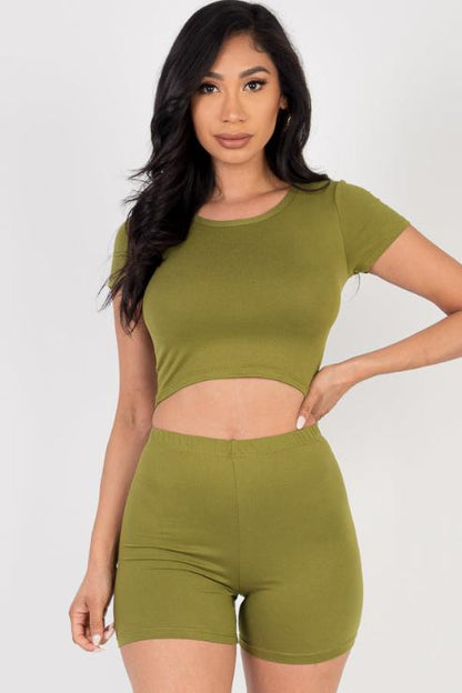 Short Sleeve Crop Top & Shorts Set - Capella Apparel