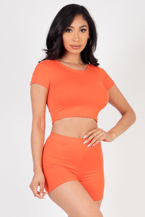 Short Sleeve Crop Top & Shorts Set - Capella Apparel