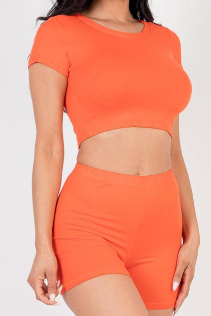 Short Sleeve Crop Top & Shorts Set - Capella Apparel