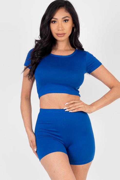 Short Sleeve Crop Top & Shorts Set - Capella Apparel