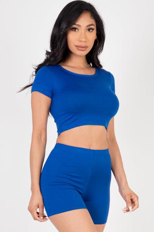 Short Sleeve Crop Top & Shorts Set - Capella Apparel