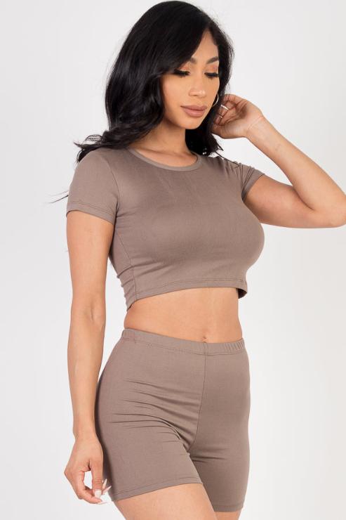 Short Sleeve Crop Top & Shorts Set - Capella Apparel