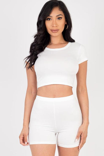 Short Sleeve Crop Top & Shorts Set - Capella Apparel