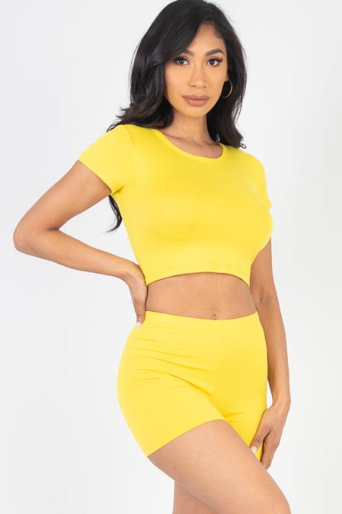 Short Sleeve Crop Top & Shorts Set - Capella Apparel