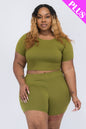 Plus Size Short Sleeve Crop Top & Shorts Set - Capella Apparel