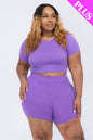 Plus Size Short Sleeve Crop Top & Shorts Set - Capella Apparel