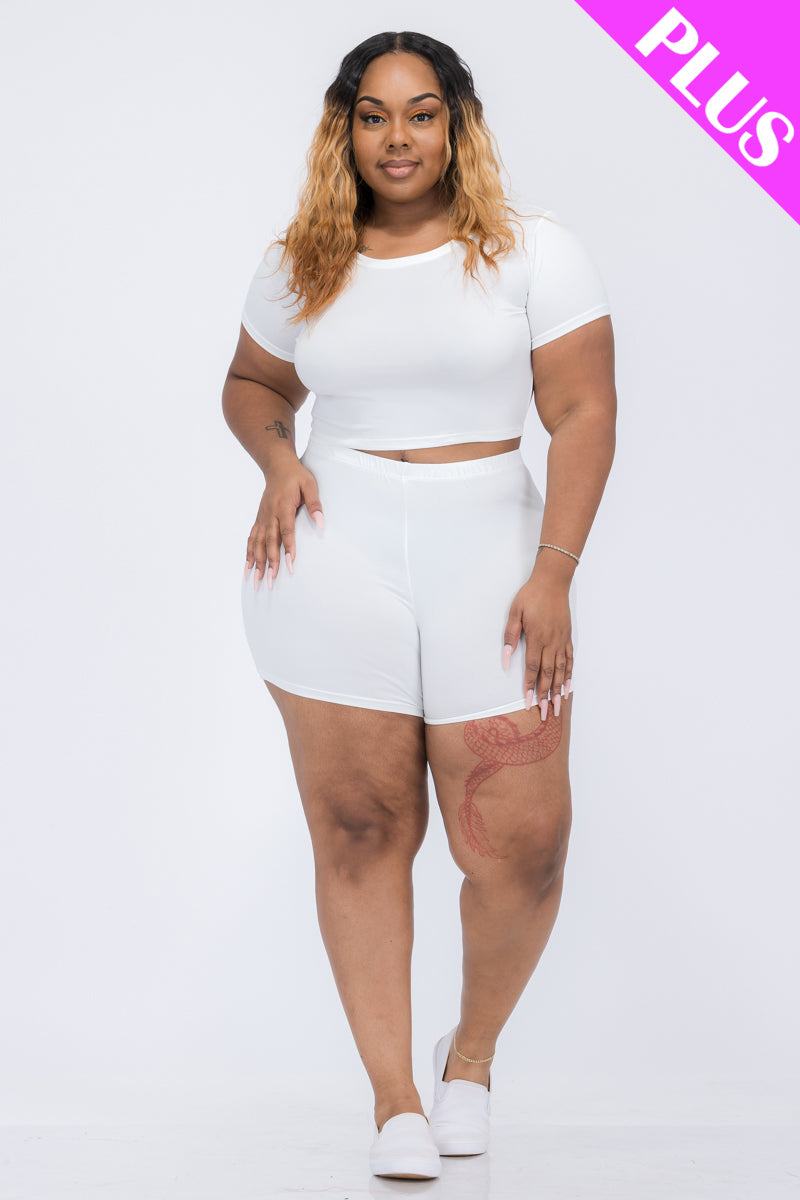 Plus Size Short Sleeve Crop Top & Shorts Set - Capella Apparel