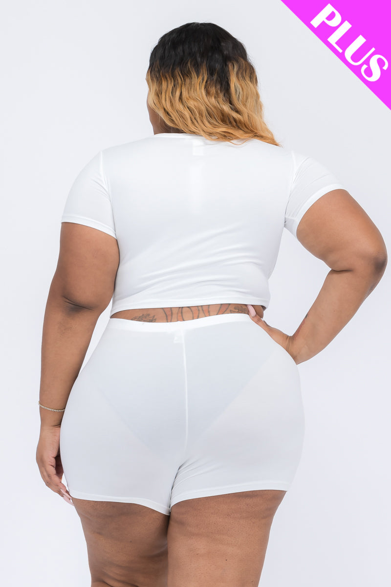 Plus Size Short Sleeve Crop Top & Shorts Set - Capella Apparel