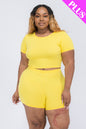 Plus Size Short Sleeve Crop Top & Shorts Set - Capella Apparel