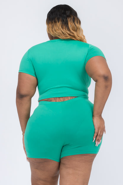 Plus Size Short Sleeve Crop Top & Shorts Set - Capella Apparel