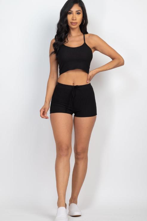 Ribbed Crop Cami Top & Shorts Set - Capella Apparel