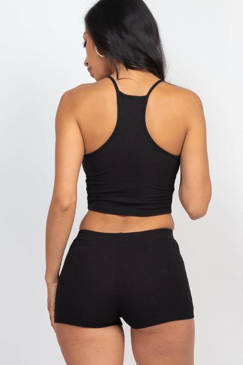 Ribbed Crop Cami Top & Shorts Set - Capella Apparel