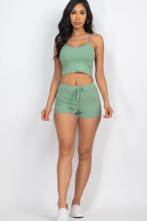 Ribbed Crop Cami Top & Shorts Set - Capella Apparel