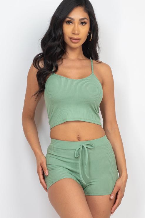 Ribbed Crop Cami Top & Shorts Set - Capella Apparel