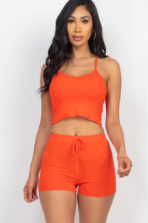 Ribbed Crop Cami Top & Shorts Set - Capella Apparel