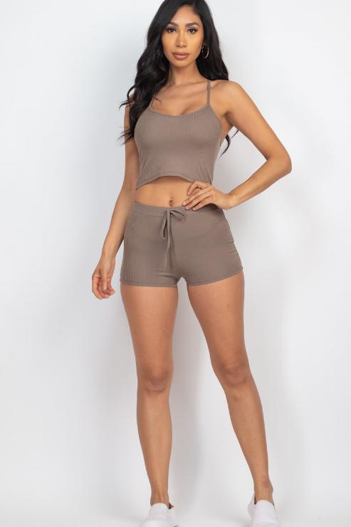 Ribbed Crop Cami Top & Shorts Set - Capella Apparel