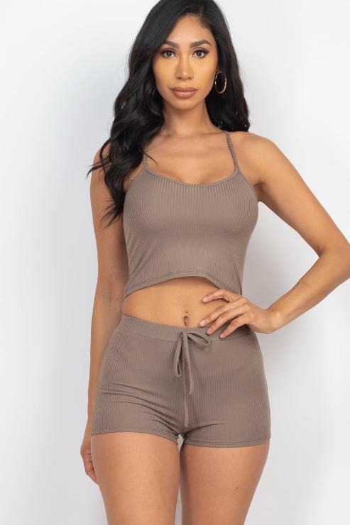 Ribbed Crop Cami Top & Shorts Set - Capella Apparel