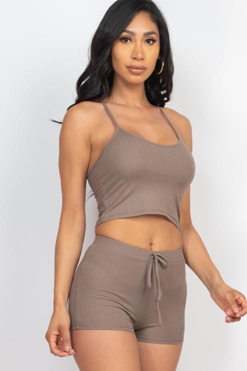 Ribbed Crop Cami Top & Shorts Set - Capella Apparel