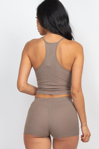 Ribbed Crop Cami Top & Shorts Set - Capella Apparel