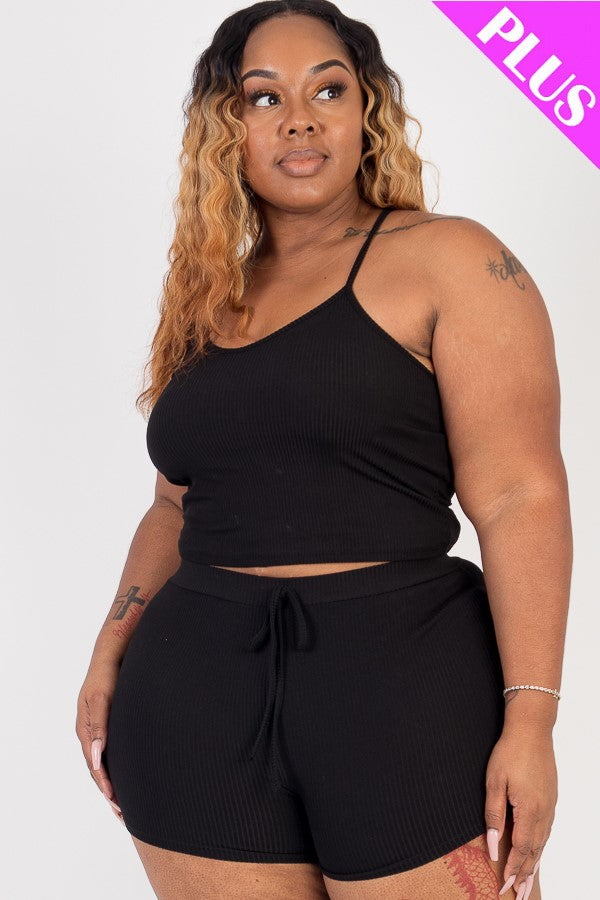 Plus Size Ribbed Crop Cami Top & Shorts Set - Capella Apparel