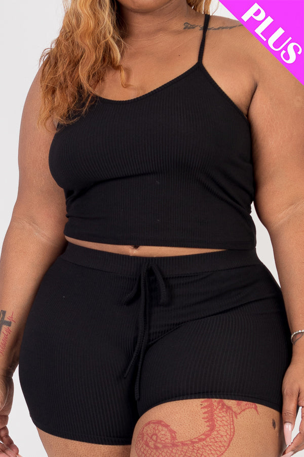 Plus Size Ribbed Crop Cami Top & Shorts Set - Capella Apparel