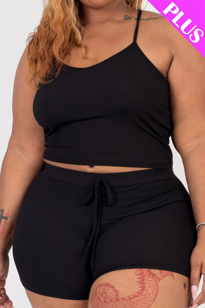 Plus Size Ribbed Crop Cami Top & Shorts Set - Capella Apparel