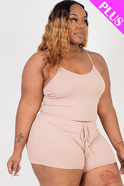 Plus Size Ribbed Crop Cami Top & Shorts Set - Capella Apparel