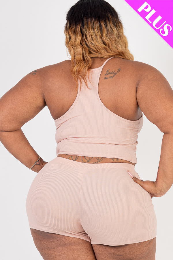 Plus Size Ribbed Crop Cami Top & Shorts Set - Capella Apparel