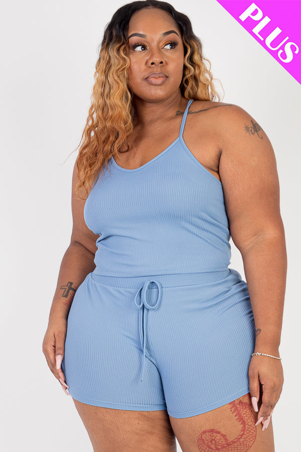 Plus Size Ribbed Crop Cami Top & Shorts Set - Capella Apparel