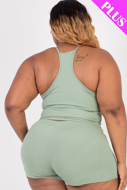 Plus Size Ribbed Crop Cami Top & Shorts Set - Capella Apparel