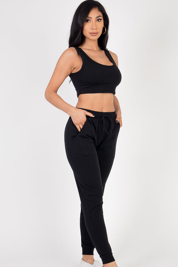 French Terry Cropped Tank Top & Joggers Set - Capella Apparel