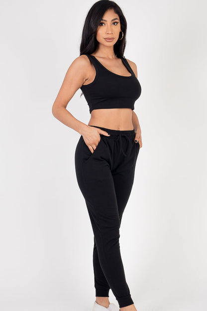 French Terry Cropped Tank Top & Joggers Set (CAPELLA) - Capella Apparel