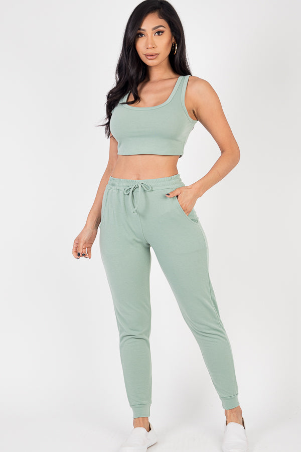 French Terry Cropped Tank Top & Joggers Set - Capella Apparel